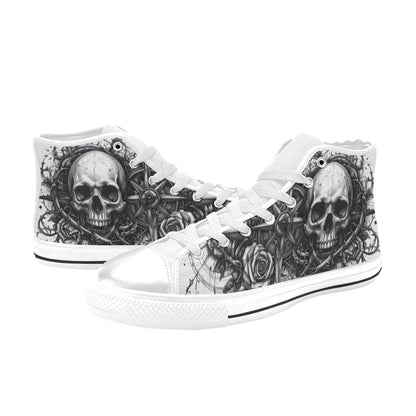 Grey Crown Skull Women's Goth Dark High Top Canvas Shoes | Freaky Shoes®