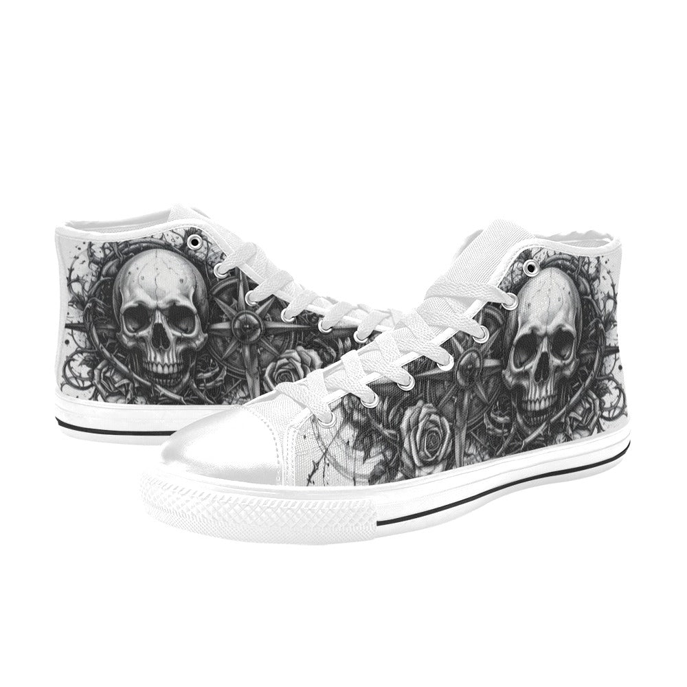 Skull Gothic Art Women's Dark Collection High Top Canvas Shoes | Freaky Shoes®