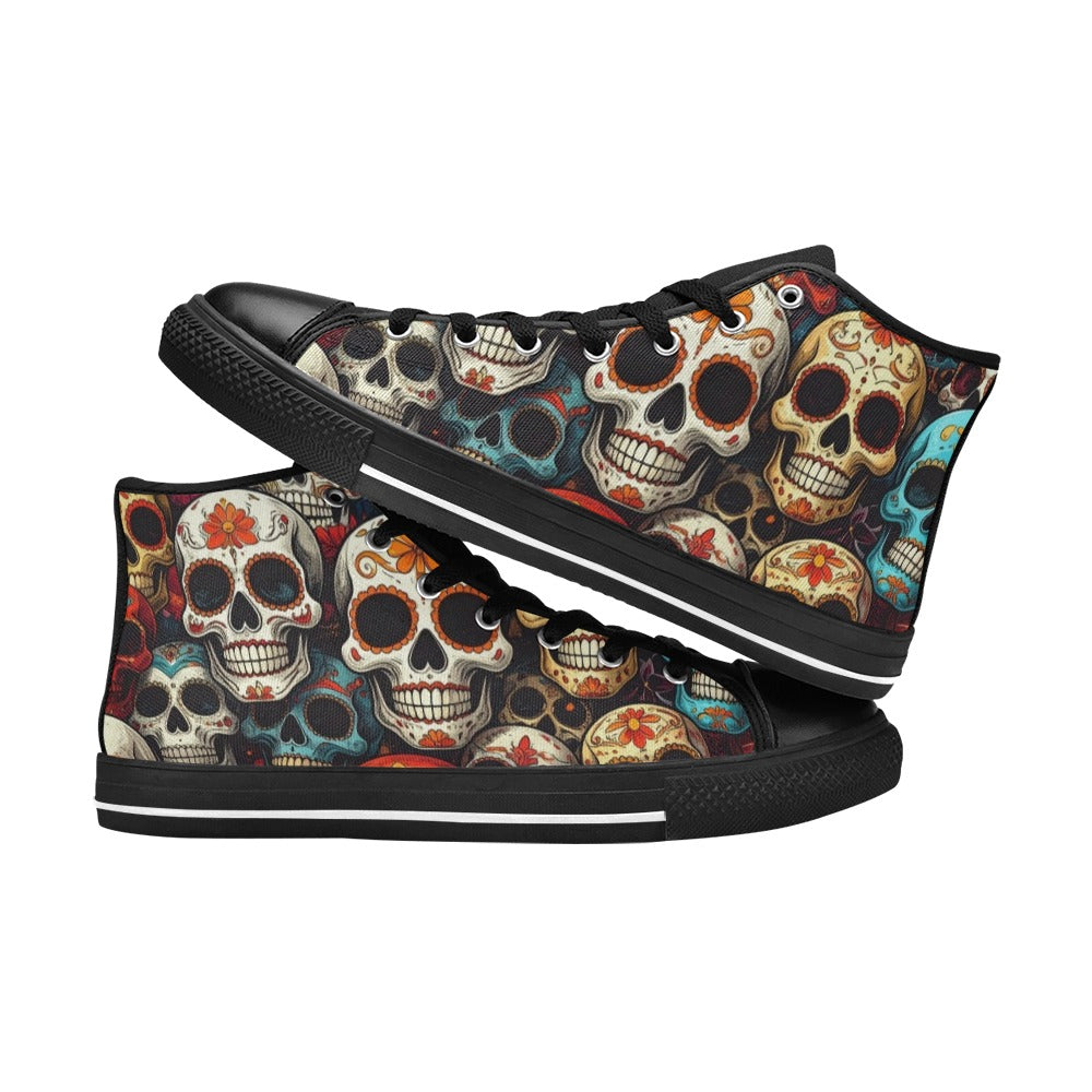 MEN'S Aggressive Comic Sugar Skull High Top Canvas Grunge Custom Sneakers