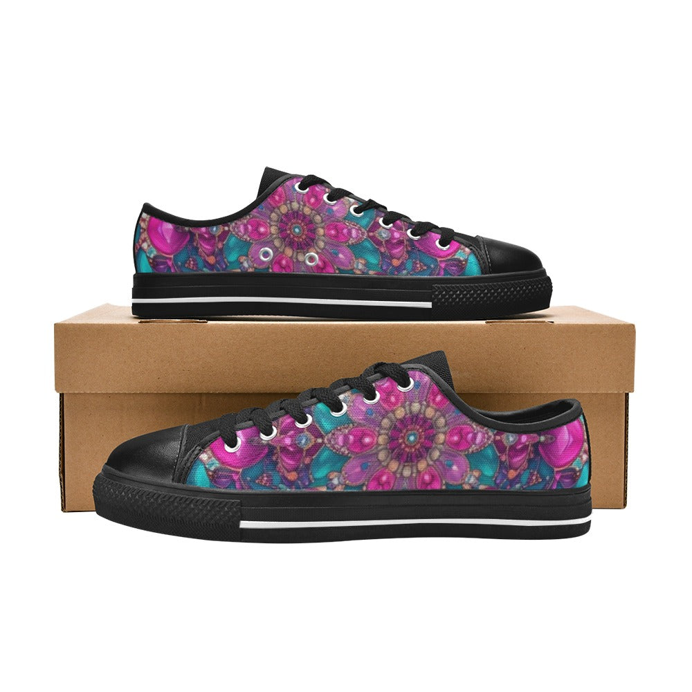KIDS' Feminine Jeweled Skull Low Top Canvas Surreal Sneakers