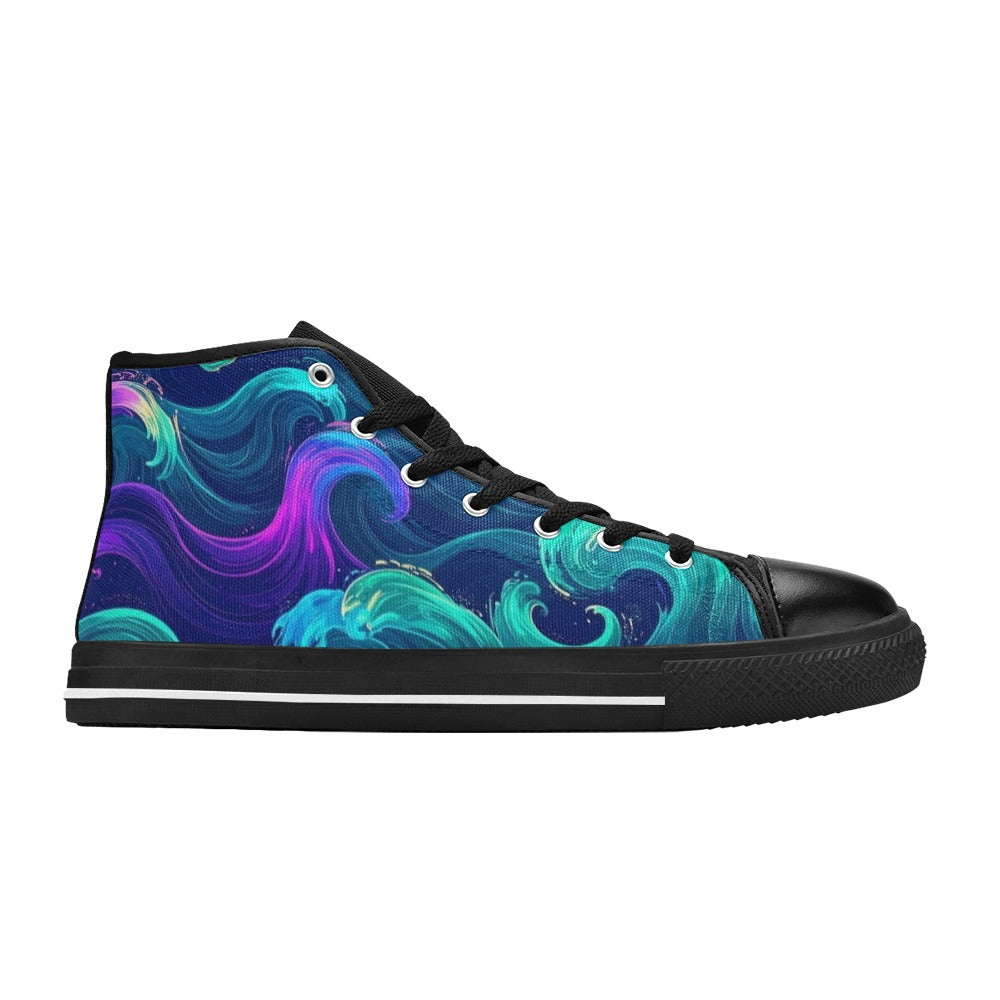 WOMEN'S Glowing Ocean Swirls High Top Canvas Wallpaper Art Shoes