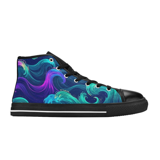 KIDS' Glowing Ocean Swirls High Top Canvas Cottagecore Shoes