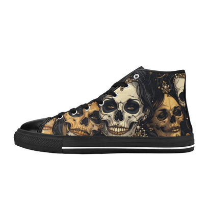 WOMEN'S Dark Glamour Skull Jewels High Top Canvas Grunge Custom Shoes