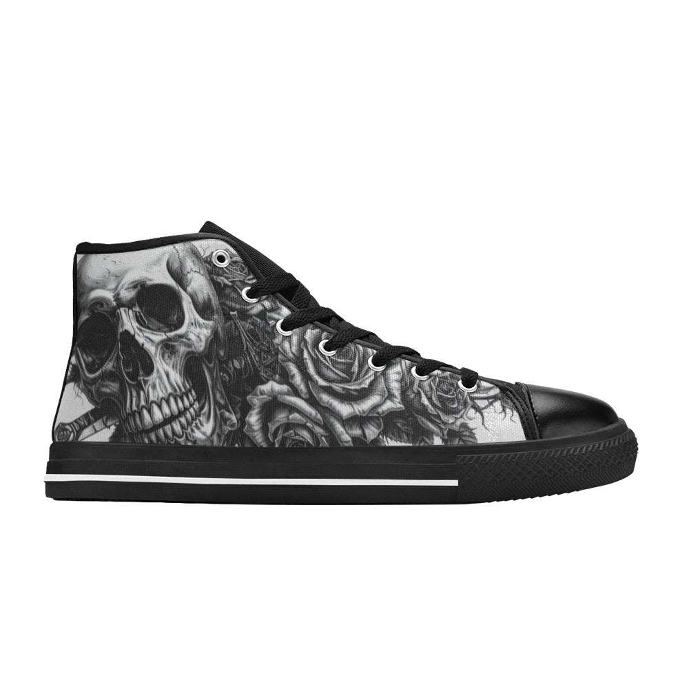 Dark Art Skull Pattern Men's Gothic High Top Canvas Shoes | Freaky Shoes®