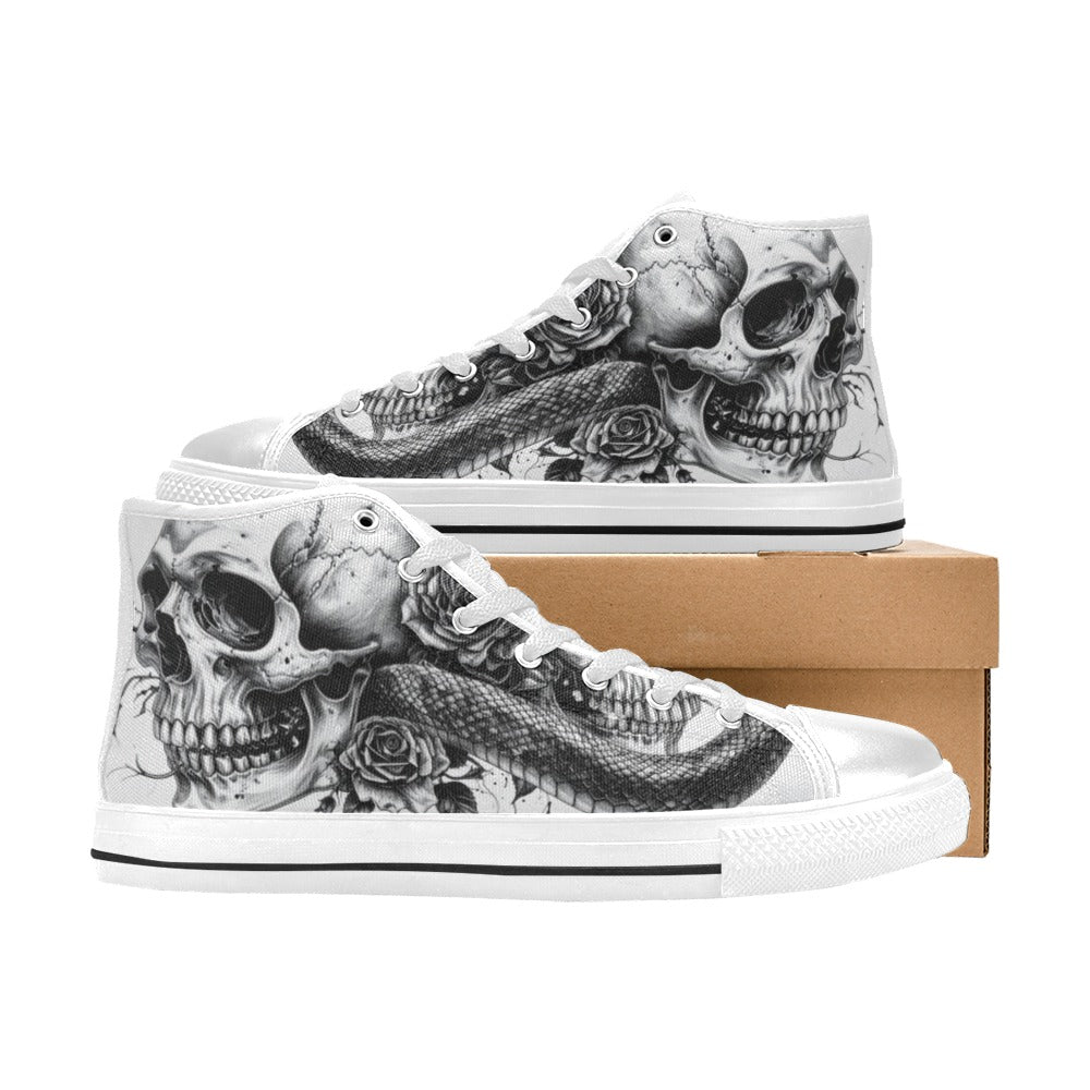 Skull Rose Art Gothic Women's Dark High Top Canvas Shoes | Freaky Shoes®