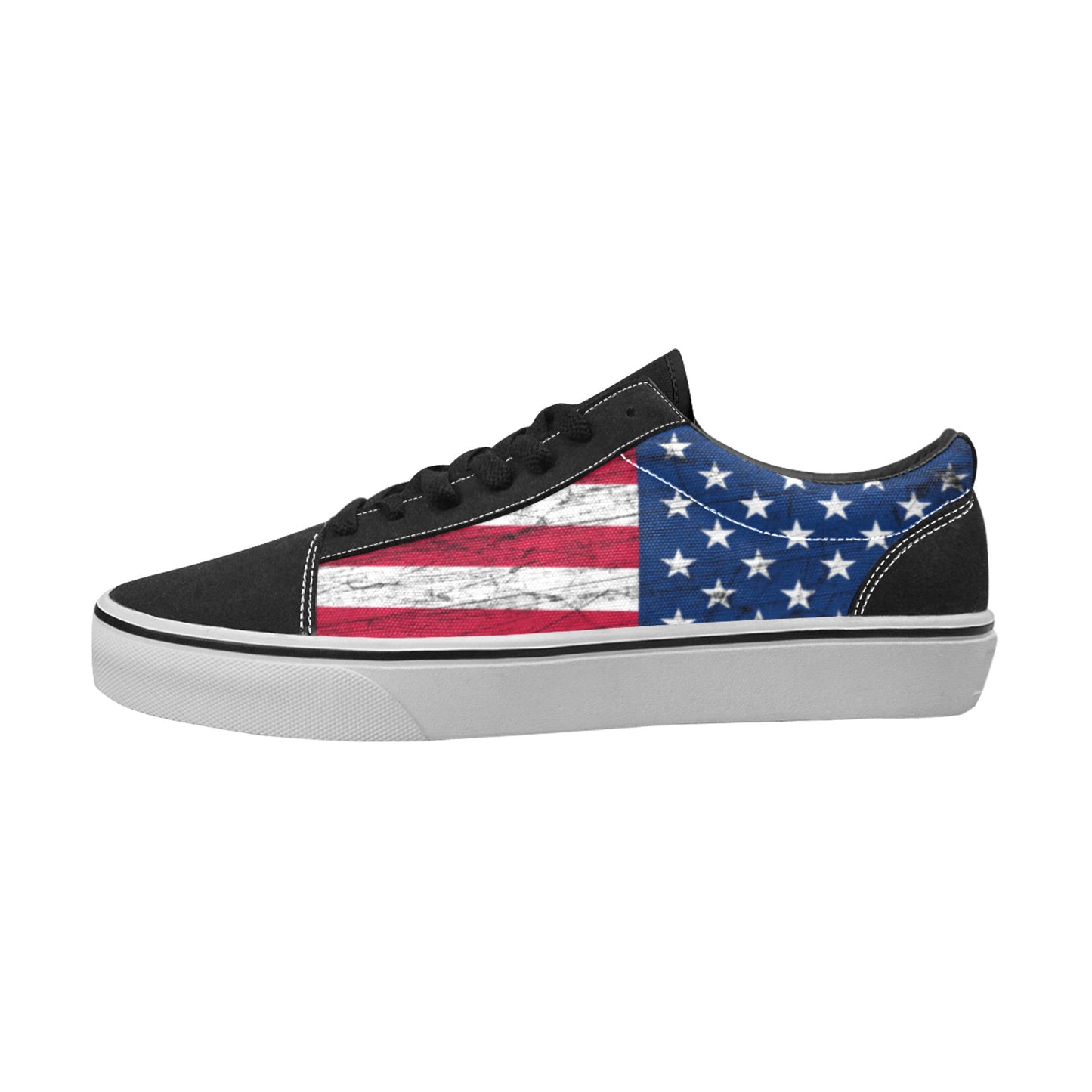 WOMEN'S USA Distressed Flag Low Top Skateboarding Wallpaper Art Custom Shoes