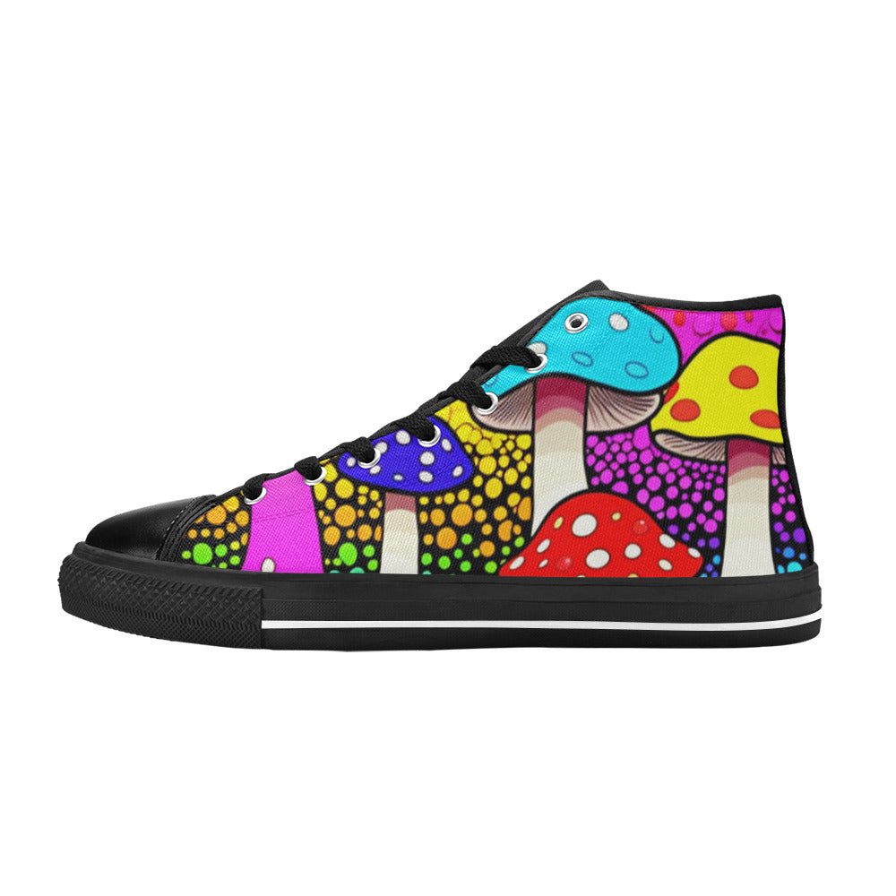 WOMEN'S Colorful Mushrooms Art Vibes High Top Canvas Y2K Custom Sneakers
