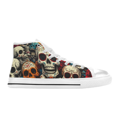 WOMEN'S Aggressive Halftone Sugar Skull High Top Canvas Aesthetic Custom Sneakers