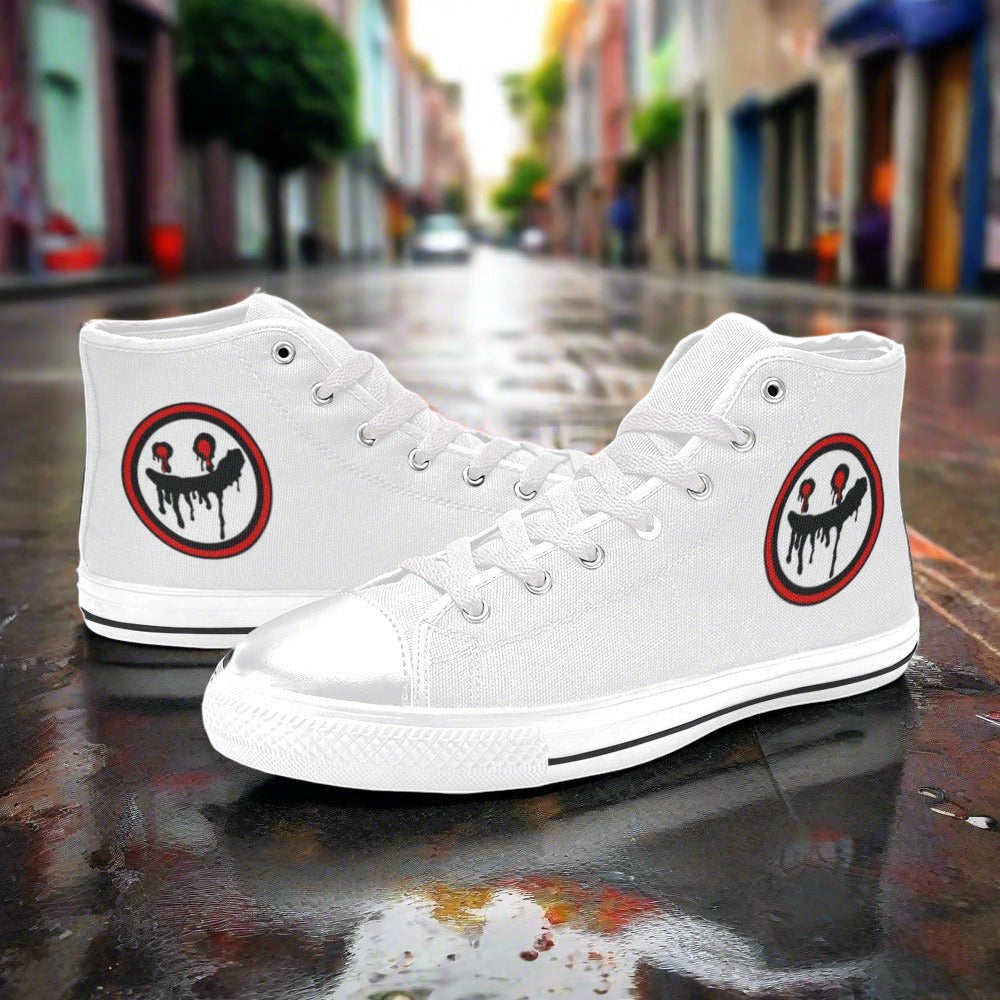 Women's Tops Freaky Logo high-top canvas shoes, custom full-wrap printed design — Freaky Shoes