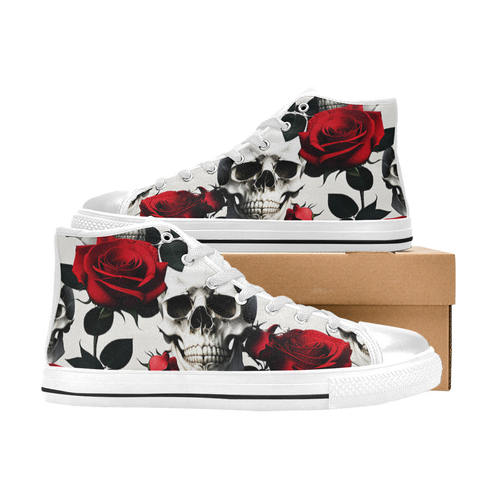 WOMEN'S Skulls Roses Deluxe 10 High Top Canvas Surreal Shoes