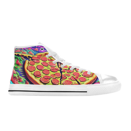 WOMEN'S Trippy Pizza Fantasy Art High Top Canvas Grunge Custom Shoes