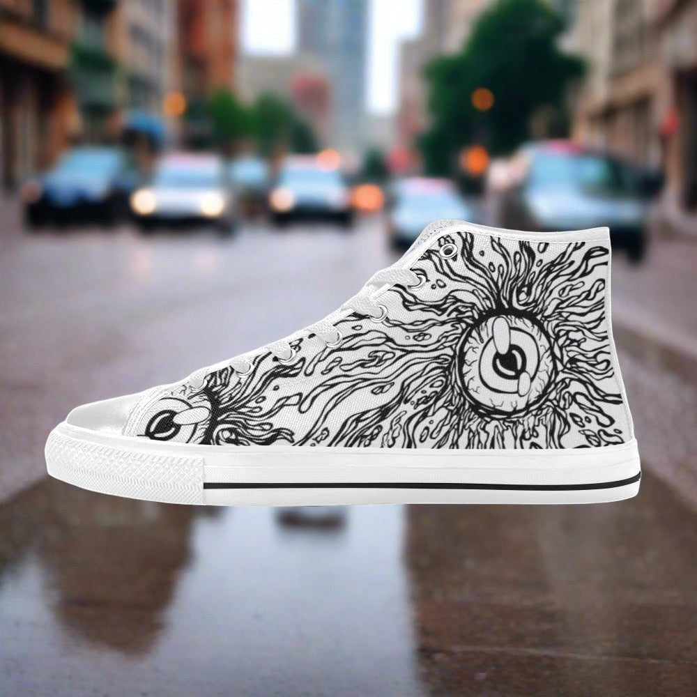 Men's Eyes high-top canvas shoes, custom full-wrap printed design — Freaky Shoes
