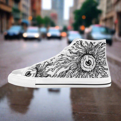 Men's Eyes high-top canvas shoes, custom full-wrap printed design — Freaky Shoes
