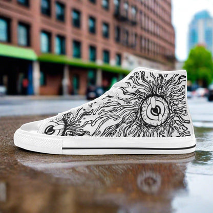 Women's Eyes hand-made high-top canvas shoes — unique wearable art by Freaky Shoes