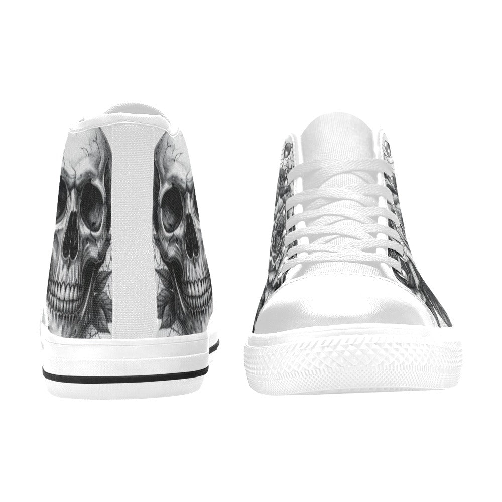 Grey Dark Art Skull Women's Goth High Top Canvas Shoes | Freaky Shoes®
