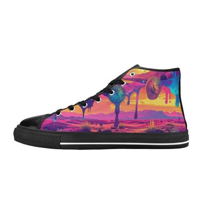 WOMEN'S Surrealist Dreamscape Pattern, Melting High Top Canvas Aesthetic Custom Shoes