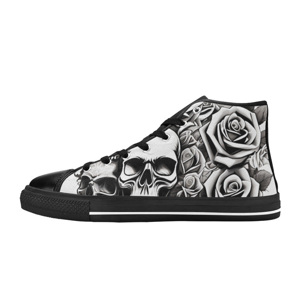 MEN'S Skull Roses Black White High Top Canvas Aesthetic Shoes