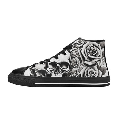 MEN'S Skull Roses Black White High Top Canvas Aesthetic Shoes