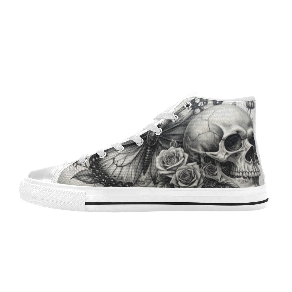Gothic Skull Men's Dark Art Rose High Top Canvas Shoes | Freaky Shoes®