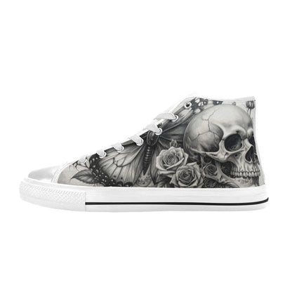 Gothic Skull Men's Dark Art Rose High Top Canvas Shoes | Freaky Shoes®
