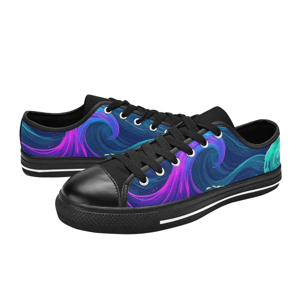 KIDS' Glowing Ocean Swirls Low Top Canvas Neon Fantasy Sneakers