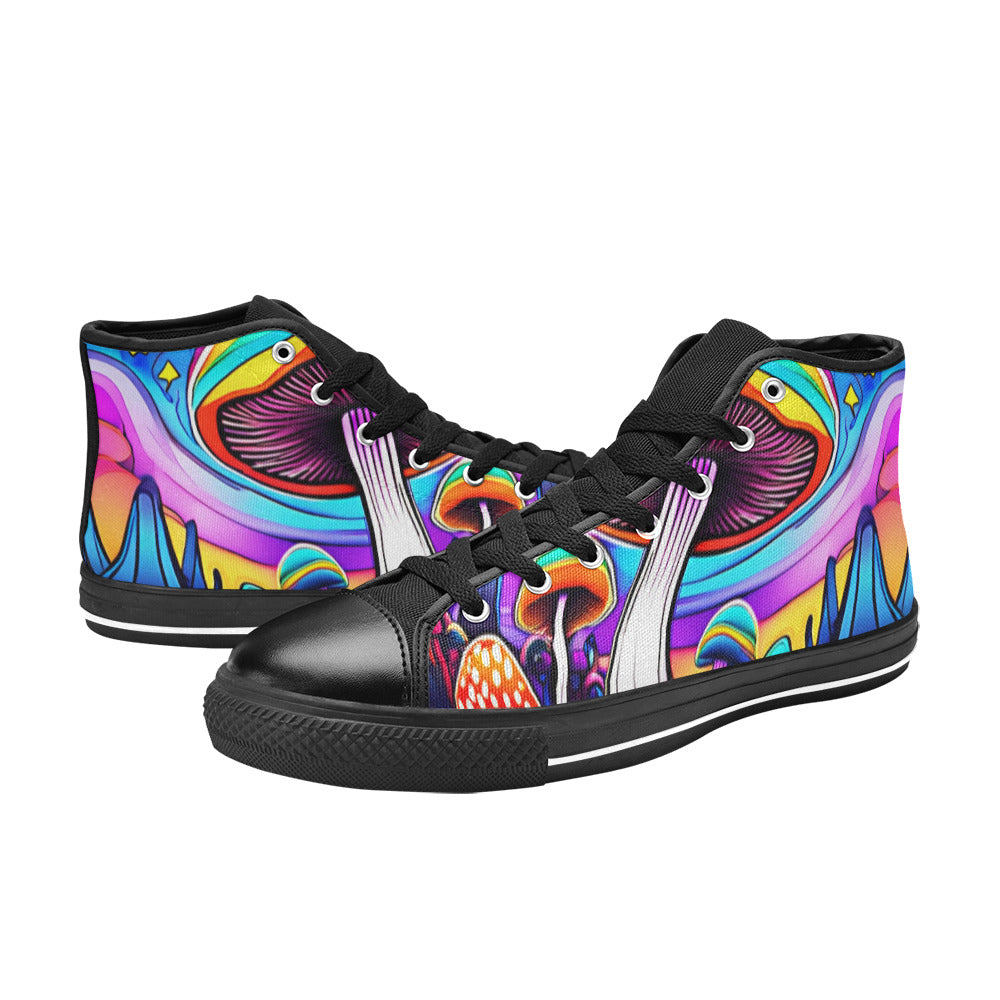 WOMEN'S Colorful Mushrooms Art Vibe High Top Canvas Cottagecore Shoes