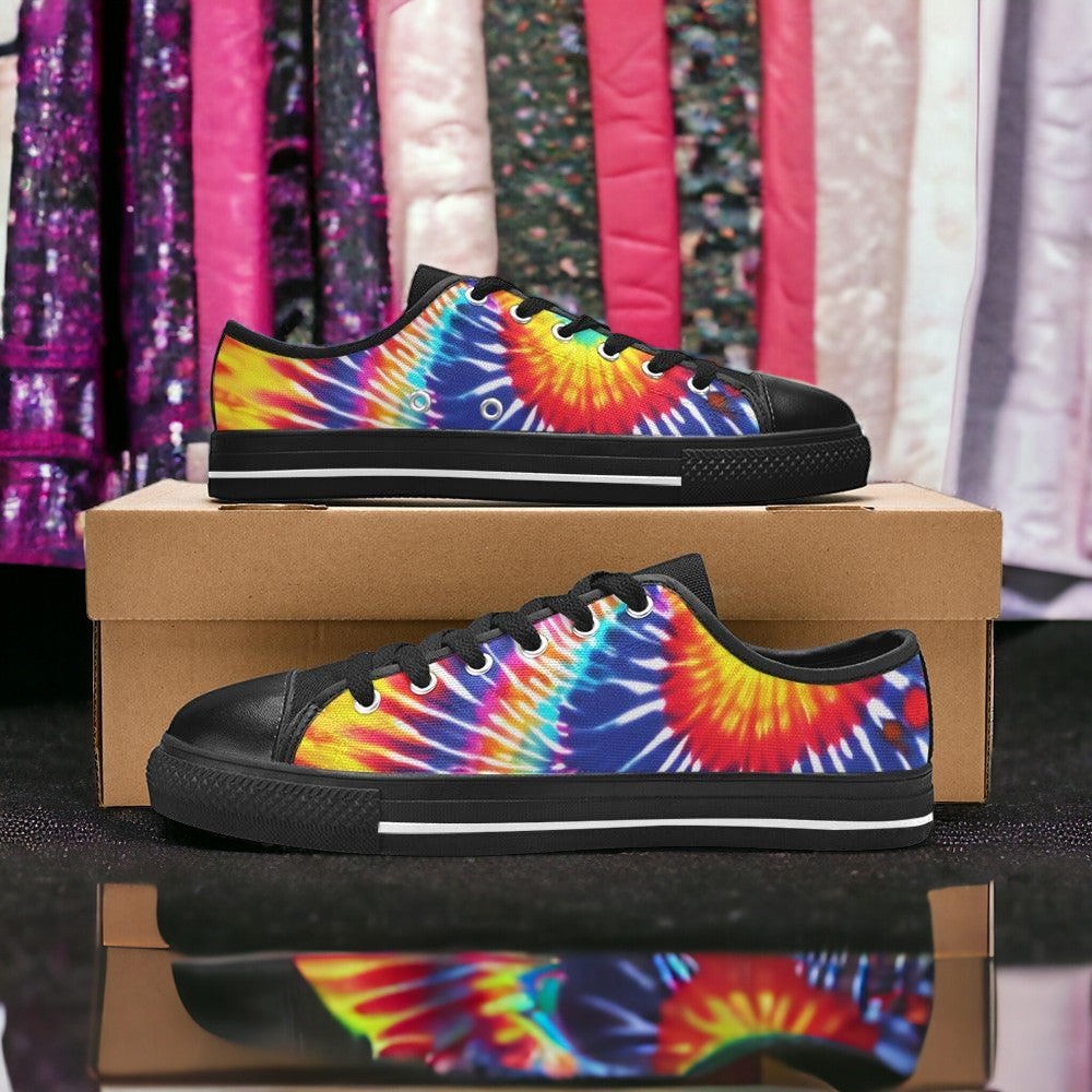 Custom Women's Tie Dye Splash high-top canvas shoes with bold all-over art — Freaky Shoes