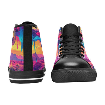 KIDS' Surrealist Dreamscape Pattern, Melting High Top Canvas Vibrant Chaos Custom Shoes