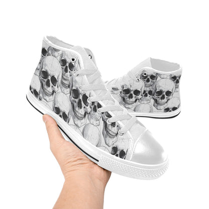 WOMEN'S Clean Skull Line Art High Top Canvas Vibrant Chaos Sneakers
