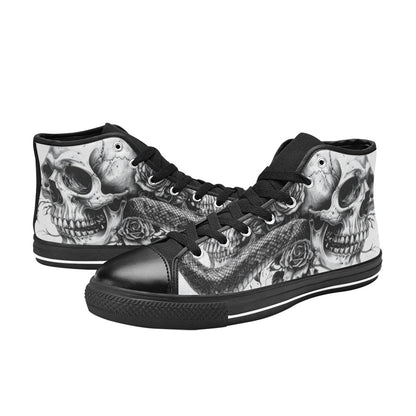Monochrome Skull Butterfly Men's Gothic Art High Top Canvas Shoes | Freaky Shoes®