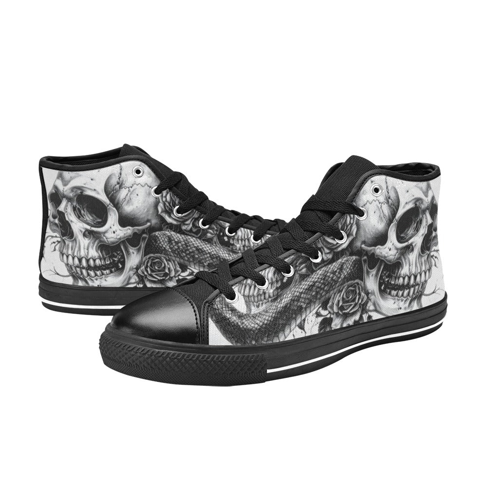 Art Gothic Rose Skull Men's Dark High Top Canvas Shoes | Freaky Shoes®