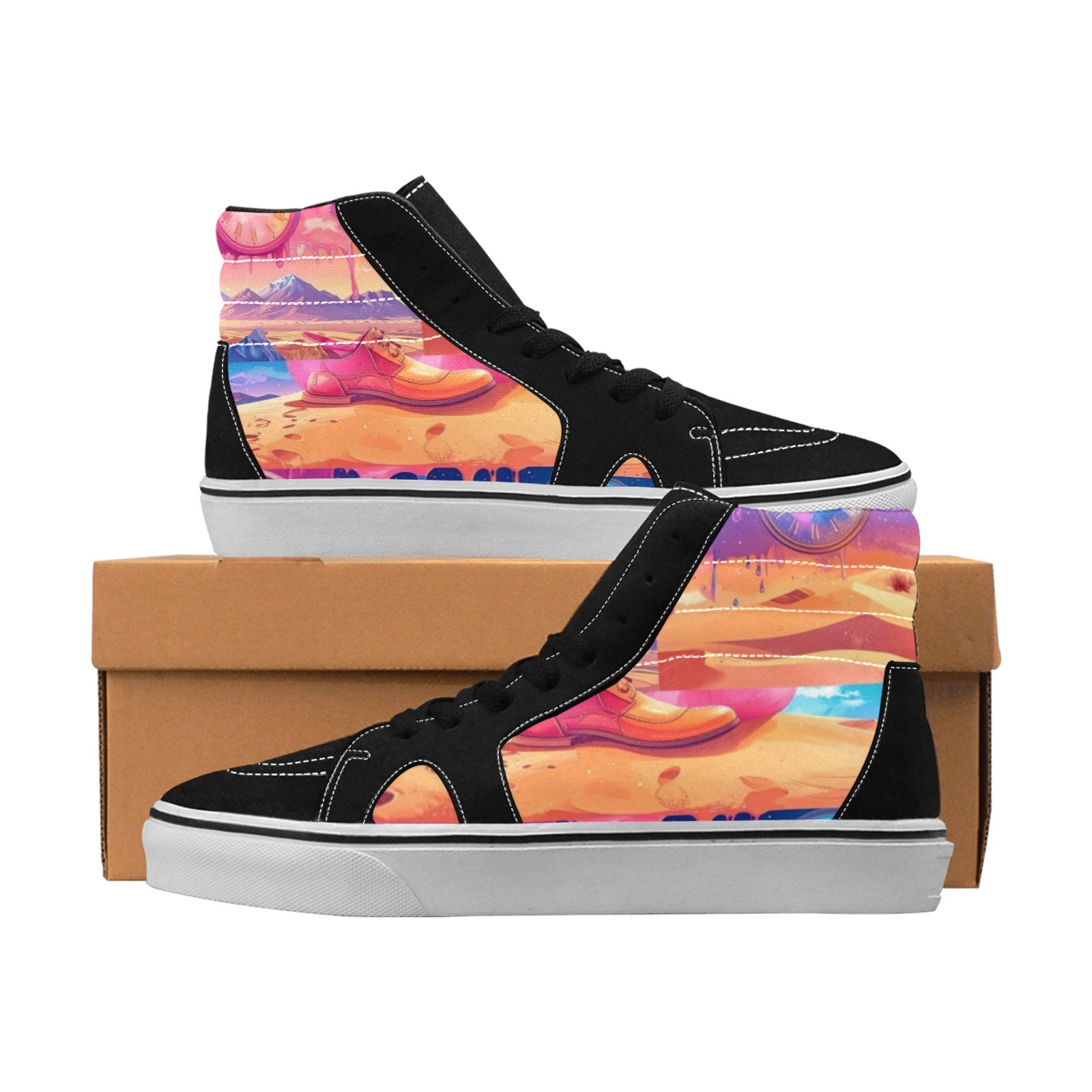 MEN'S Surrealist Dreamscape Pattern, Melting High Top Skateboarding Wallpaper Art Custom Sneakers