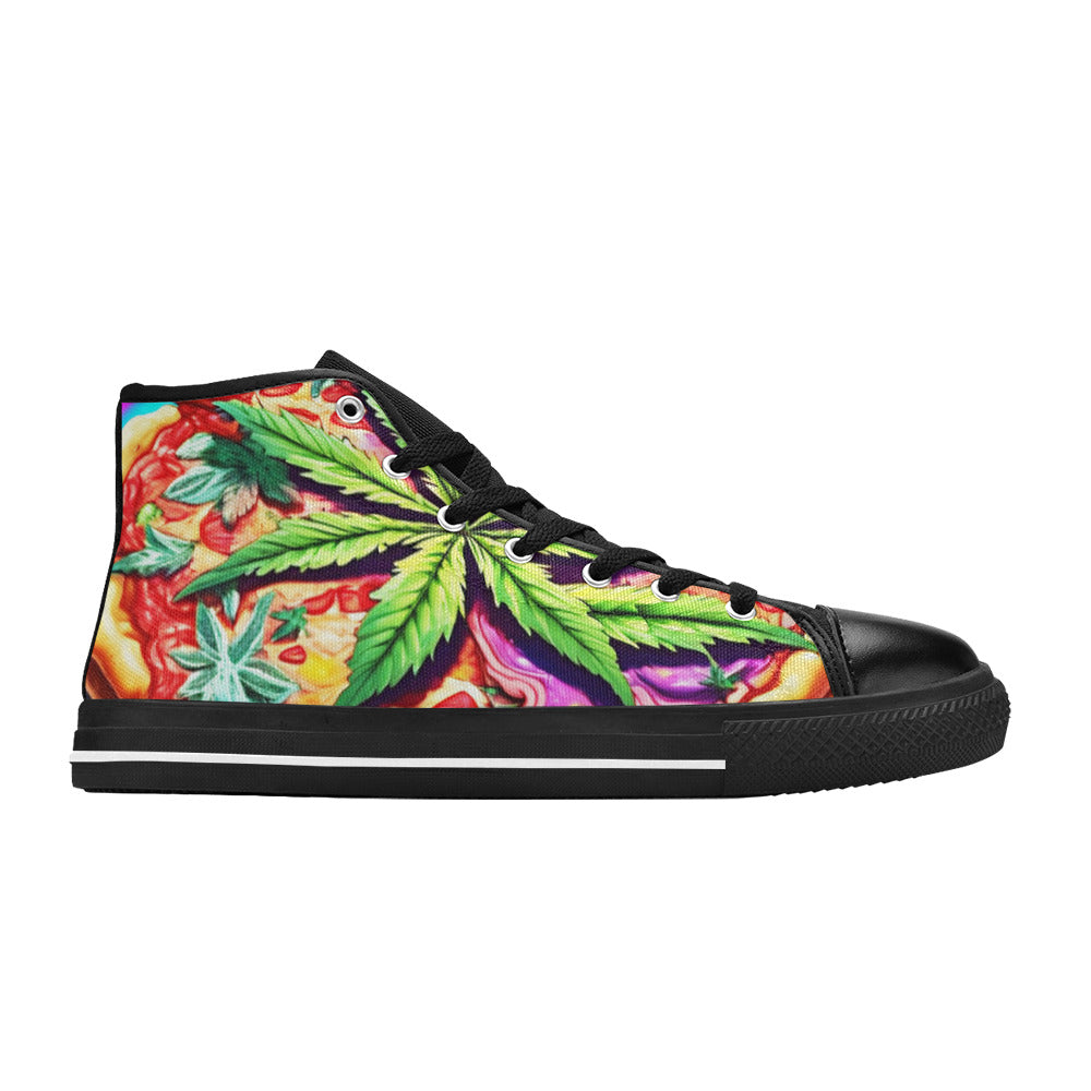 MEN'S Trippy Pizza Art 420 High Top Canvas Aesthetic Custom Sneakers
