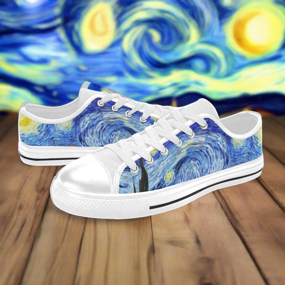 Women's Starry Night high-top canvas shoes, custom full-wrap printed design — Freaky Shoes