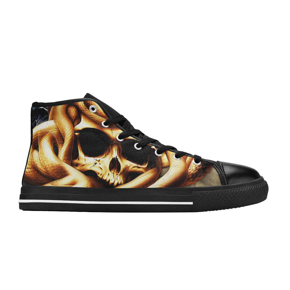 MEN'S Cc Snake Skull Art High Top Canvas Grunge Custom Sneakers