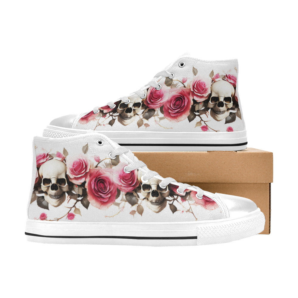 MEN'S Skulls Roses Deluxe 14 High Top Canvas Vibrant Chaos Sneakers