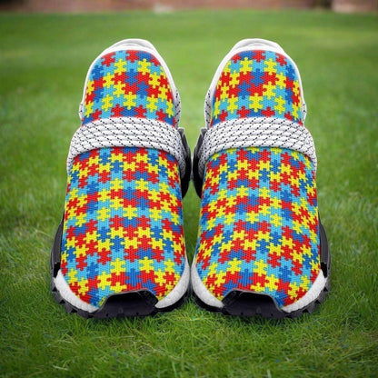 Autism Print hand-made high-top canvas shoes — unique wearable art by Freaky Shoes