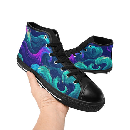 MEN'S Glowing Ocean Swirls High Top Canvas Vibrant Chaos Sneakers