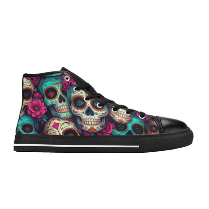 MEN'S Sugar Skull Gold Ornate High Top Canvas Cottagecore Sneakers