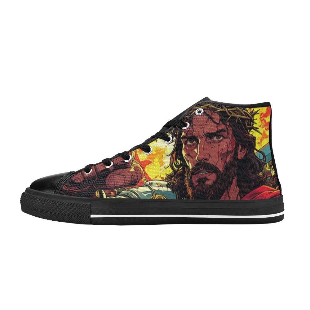 WOMEN'S Jesus_Ht_10 High Top Canvas Vibrant Chaos Custom Sneakers