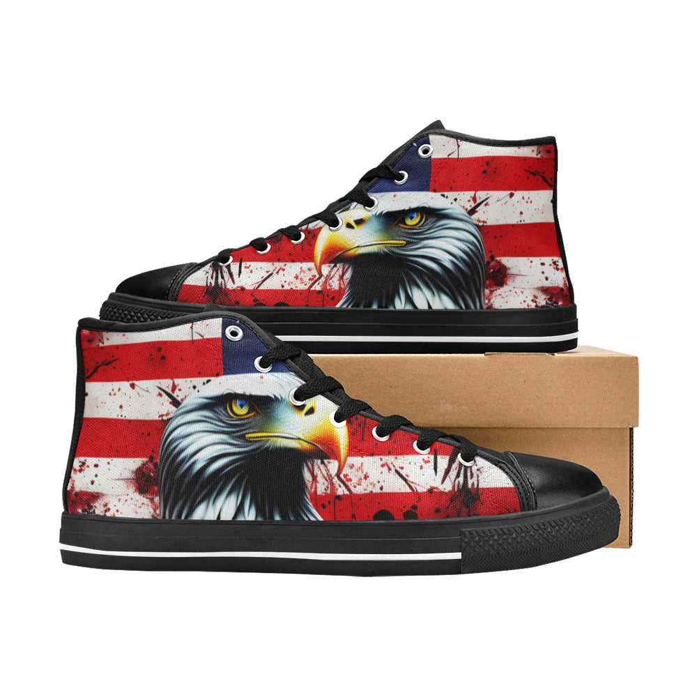 WOMEN'S Patriotic Eagle Distressed High Top Canvas Vibrant Chaos Shoes