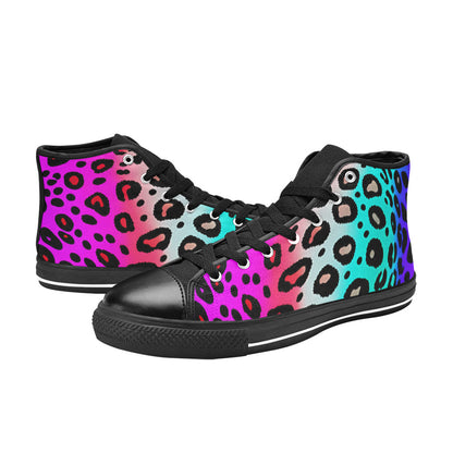 MEN'S Colored Leopard Print Art High Top Canvas Surreal Custom Sneakers