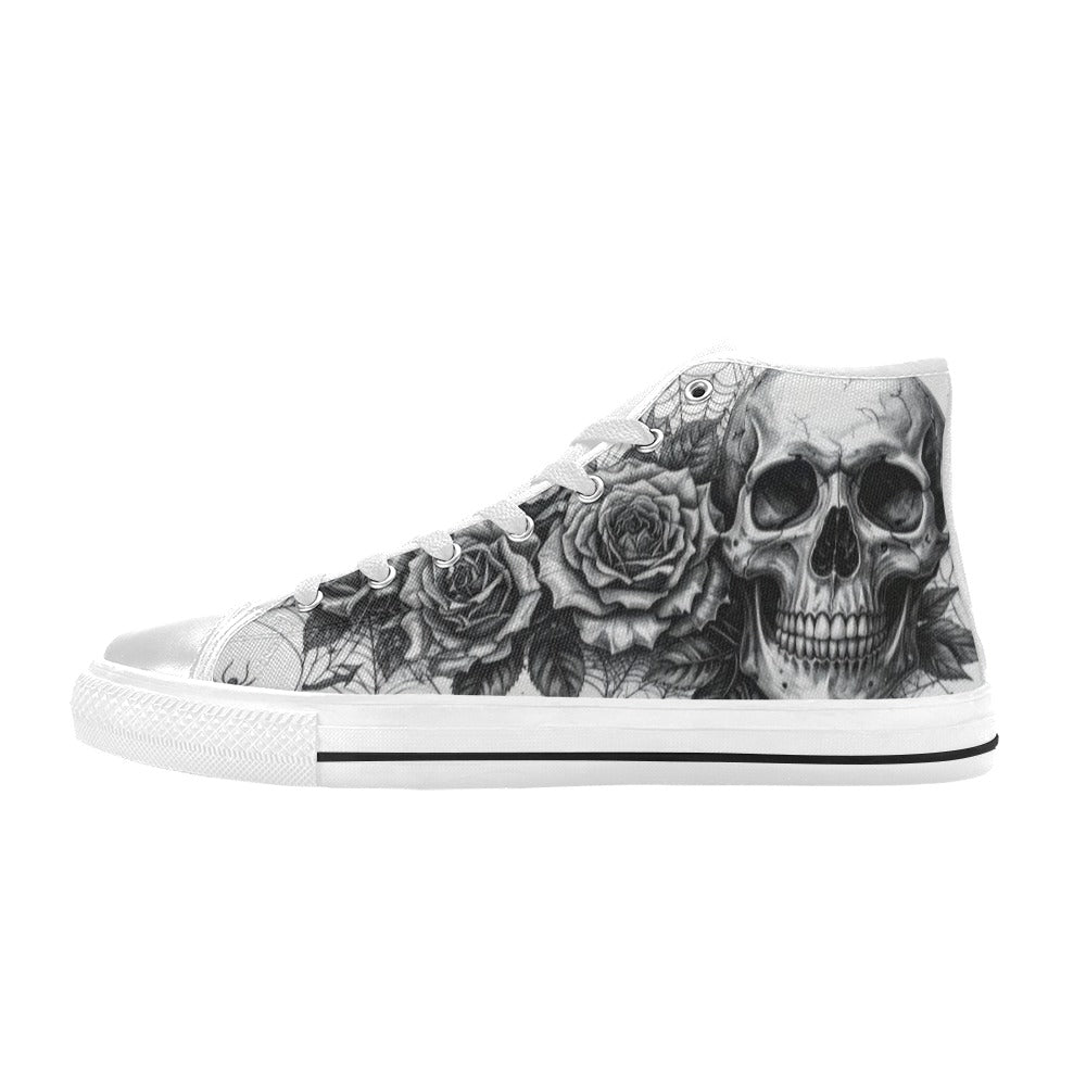 Monochrome Skull Crown Men's Gothic Art High Top Canvas Shoes | Freaky Shoes®