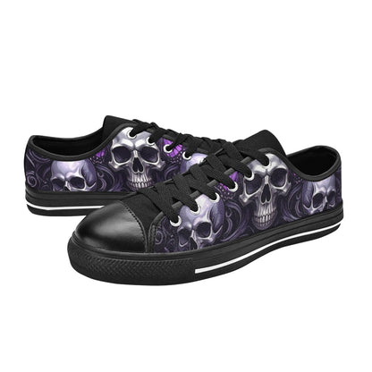 KIDS' Skull Butterfly Purple Iridescent Low Top Canvas Wallpaper Art Custom Shoes