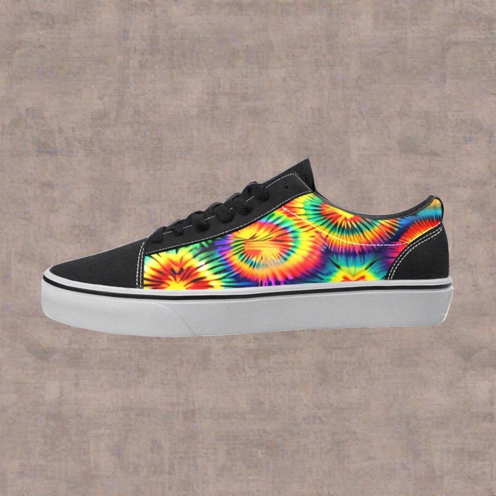 Men's Rainbow Tie Dye low-top canvas shoes, custom full-wrap printed design — Freaky Shoes