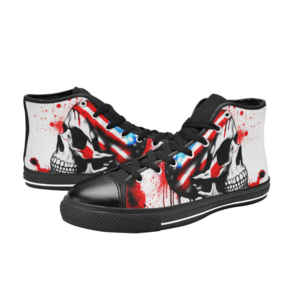 MEN'S Patriotic Splatter Skull Art High Top Canvas Dreamcore Custom Sneakers