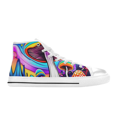 WOMEN'S Colorful Mushrooms Art Vibe High Top Canvas Vibrant Chaos Custom Sneakers