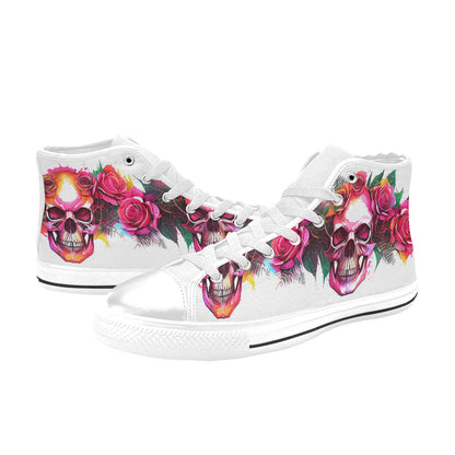 MEN'S Skulls Roses Deluxe 11 High Top Canvas Wallpaper Art Sneakers