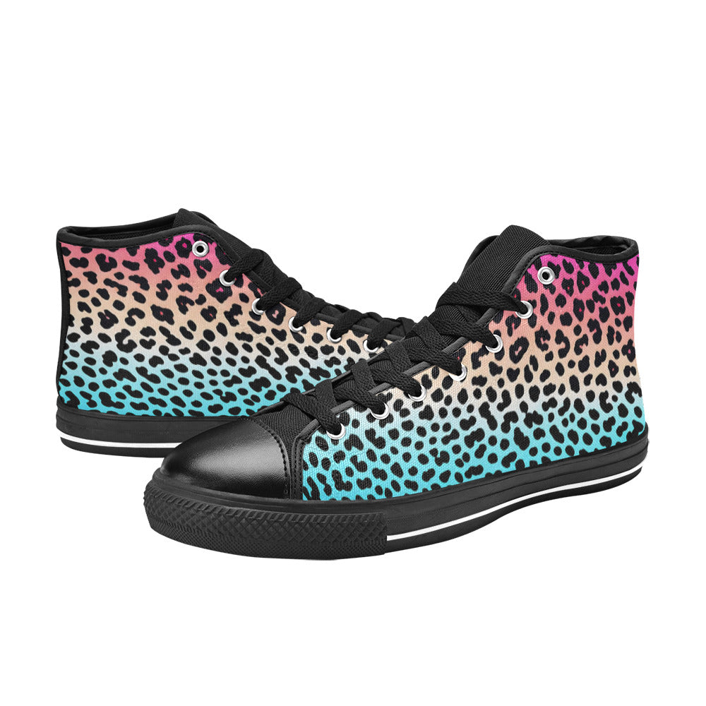 WOMEN'S Gradient Leopard Print High Top Canvas Dark Academia Custom Sneakers