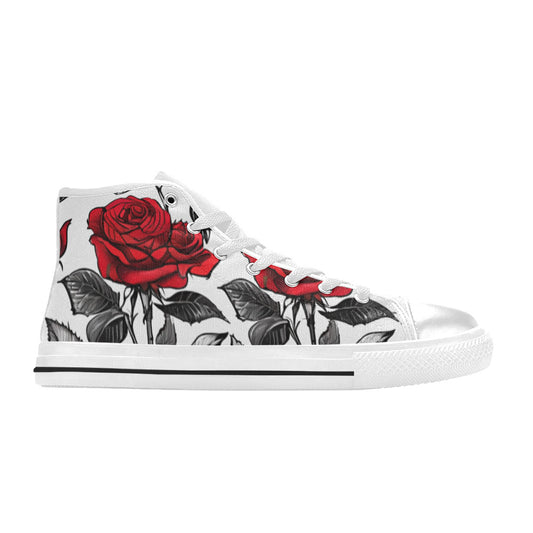 WOMEN'S Red Roses Pen Ink High Top Canvas Neon Fantasy Shoes